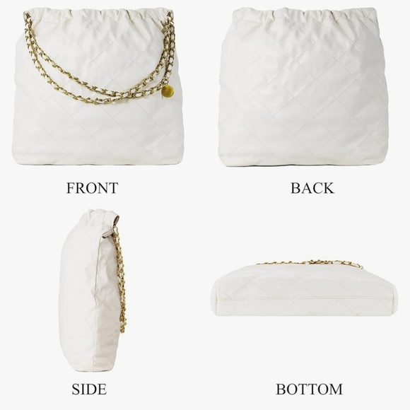 Elegant Cream Shoulder Bag with Gold Chain - Picture 4 of 16